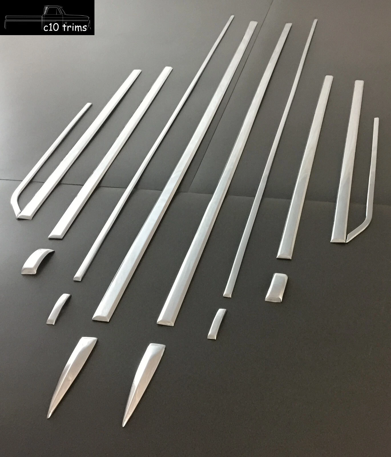 1962-1966 Chevy C10 long bed aluminum side trim molding set