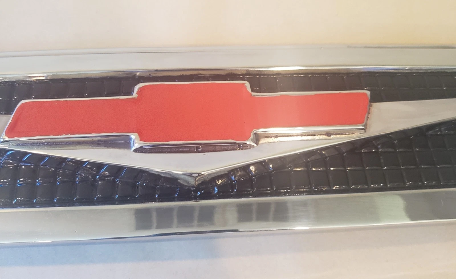 Original 1959 Chevrolet V8 Hood Emblem Red Chevy Bowtie Detail