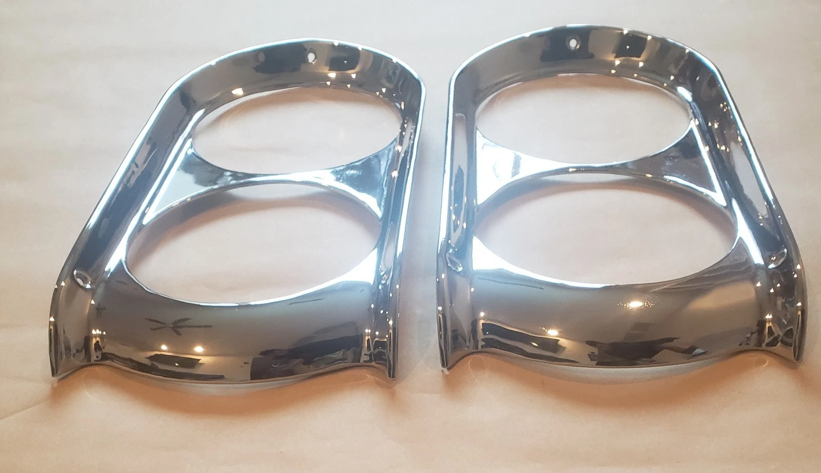 1960-1966 GMC truck Suburban original rechromed headlight grille bezels pair