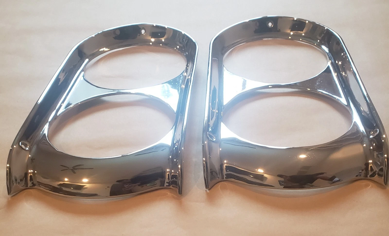 1960-1966 GMC truck rechromed headlight grille bezels close-up